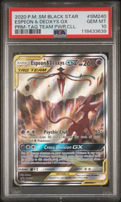 2020 POKEMON SM BLACK STAR PROMO TAG TEAM POWERS COLL ESPEON & DEOXYS GX PSA 10 - Image 1
