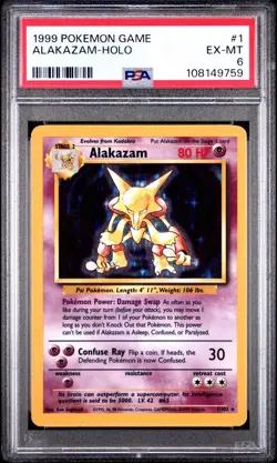 1999 Pokemon Alakazam 001/102 Base Set Holo PSA 6 - Image 1