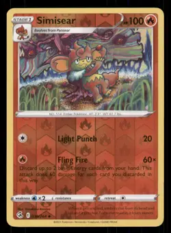 Simisear SWSH08: Fusion Strike #038/264 Uncommon Reverse Holo Pokemon LP - Image 1