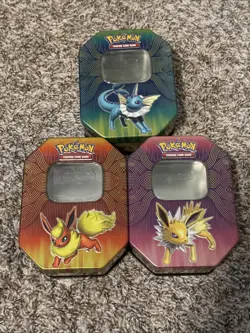 Pokemon Jolteon Vaporeon Flareon GX Elemental Power Tins 2019 Run EMPTY - Image 1
