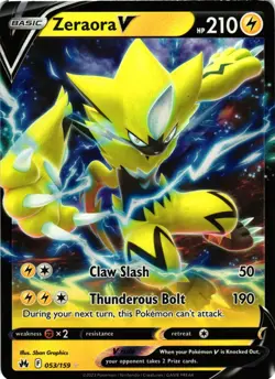 Pokemon TCG Crown Zenith Zeraora V Rare Card 053/159 NM - Image 1
