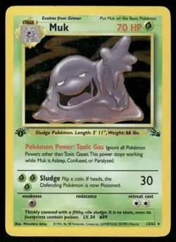 Pokemon Cards Muk 13/62 1st Edition Holo Fossil Holo Rare DMG - Image 1