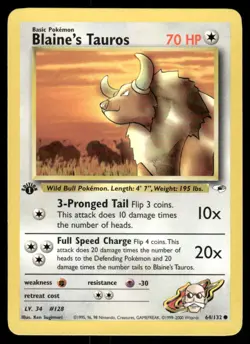 Pokemon Cards Blaine's Tauros 64/132 1ST EDITION Gym Heroes WOTC Common NM *2 - Image 1