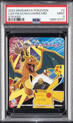 2024 MARUMIYA POKEMON STICKERS #2 CAPTAIN PIKACHU/CHARIZARD PSA 9 - Image 1