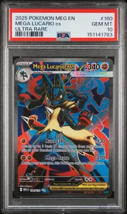 2025 Pokemon Mega Evolution Lucario ex Full Art Ultra Rare #160/132 PSA 10 - Image 1