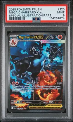 2025 POKEMON PFL EN-PHANTASMAL FLAMES #125 MEGA CHARIZARD X EX PSA 9 - Image 1