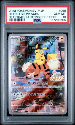 2023 POKEMON JAPANESE SV-P PROMO #098 DETECTIVE PIKACHU PSA 10 - Image 1