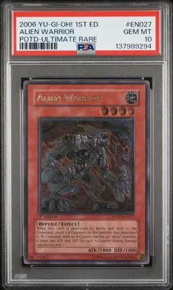 Yugioh Alien Warrior POTD-EN027 1st Edition Ultimate Rare Card PSA 10 - Image 1