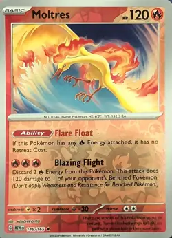 Moltres 146/165 Rare 151 Pokemon Reverse Holo Near Mint - Image 1