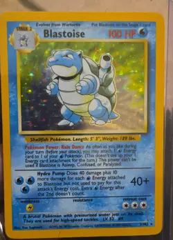 Pokemon Blastoise 2/102 Base Set Holo Rare 100 HP English 1999 Stage 2 - Image 1