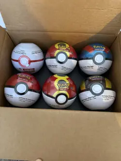 6 x Pokemon TCG Pokeball Tins IN HAND - 18 Booster Packs Factory Sealed Costco - Image 1