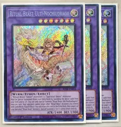 Yugioh! 3x Ritual Beast Ulti-Nochiudrago BLTR-EN018 Secret Rare 1st Ed NM - Image 1