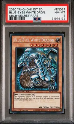2020 Yu-Gi-Oh! Blue-Eyes White Dragon SBCB-EN087 Secret Rare 1st Edition PSA 8 - Image 1