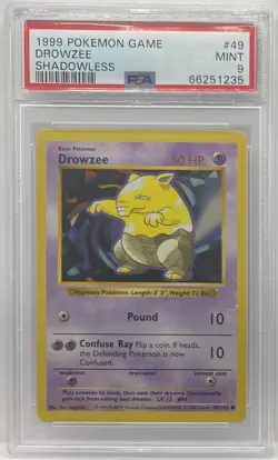 1999 Pokemon Drowzee Base Set Shadowless #49 PSA 9 Mint Graded - Image 1