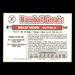 Wally Moon #81 1989 Swell Baseball Greats Los Angeles Dodgers Baseball Card MLB - Image 2