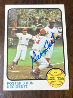 GEORGE FOSTER Signed 1973 Topps Baseball Card #202 Fosters Run Decides It AUTO - Image 1