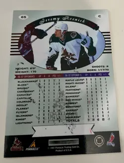 1995-96 Pinnacle In Person Auto No Coa Jeremy Roenick Singed Card - Image 2