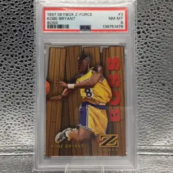 1997 Skybox Z Force Kobe Bryant Boss #3 ￼(Black Mamba Rocks On) PSA 8 Buy Now - Image 1