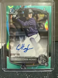 2025 Bowman Draft Ethan Hedges Chrome Auto Aqua Lava Refractor 1st #/199 - Image 1