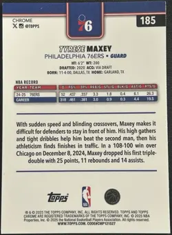 2025-26 Topps Chrome - X-Fractor #185 76ers - TYRESE MAXEY - Image 2
