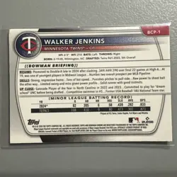 2025 Bowman - Chrome Prospects Walker Jenkins #BCP-1 Mojo Refractor (RC) - Image 2