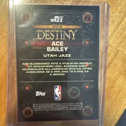 2025-26 Topps Chrome Basketball Ace Bailey RC Destiny Refractor D-5 Utah Jazz - Image 2