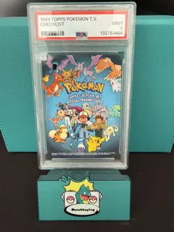 1999 POKEMON T.V. Topps Checklist Trading Card Ash Pikachu Movie PSA 9 Graded UK - Image 1