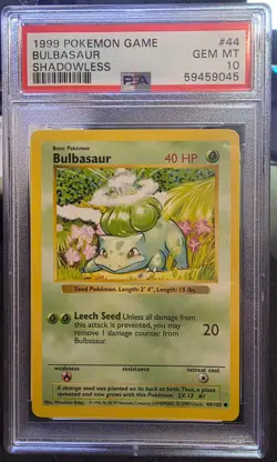 PSA 10 Shadowless Bulbasaur Pokemon Card 44/102 Base Set 1999 - Image 1