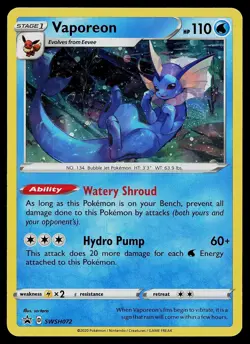 Pokemon Card - Vaporeon Sword & Shield Promo SWSH072 Holo - Image 1