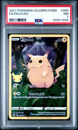 2021 POKEMON CELEBRATIONS #005 FULL ART/PIKACHU PSA 7 Fresh Grade - Image 1