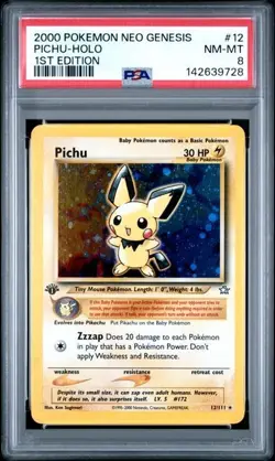 Pichu 2000 Pokemon Neo Genesis 1st Edition HOLO PSA 8 #12 NM-MT - Image 1
