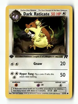 Dark Raticate 51/82 Common Team Rocket Pokemon 1st Edition Near Mint - Image 1