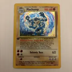 Pokemon Card Machamp 1st Edition Holo Base Set 8/102 WOTC 1999 Vintage Rare LP - Image 1
