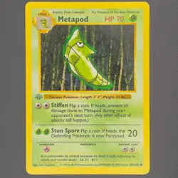 Pokemon Card - Metapod Base Set Shadowless 54/102 1st Edition Common - Image 1