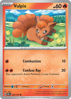Vulpix 028/197 C Obsidian Flames Pokemon Reverse Holo NM/M - Image 1