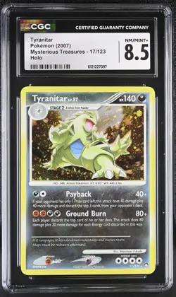 CGC 8.5 Tyranitar 2007 Mysterious Treasures 17/123 Holo Pokemon Card - Image 1