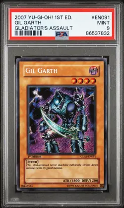 PSA 9 Gil Garth GLAS-EN091 Secret Rare 1st Edition Yugioh POP 16 VERY RARE - Image 1