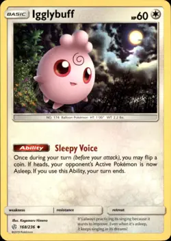 Igglybuff 168/236 Uncommon Cosmic Eclipse Pokemon NM - Image 1