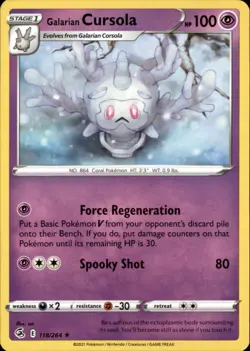 Galarian Cursola 118/264 Rare Fusion Strike Pokemon NM - Image 1