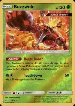 Buzzwole 21/236 Holo Rare Cosmic Eclipse Pokemon Reverse Holo NM - Image 1