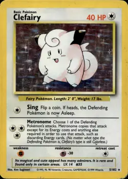 CLEFAIRY 5/102 HOLO HOLO RARE BASE SET UNLIMITED POKEMON HOLO HP - Image 1