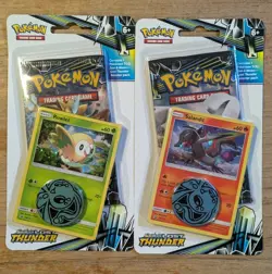 POKEMON SUN MOON LOST THUNDER BLISTER BOOSTER PACK X2 BOTH ROWLET & SALANDIT - Image 1