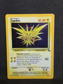 Vintage Pokemon TCG - Fossil - Unlimited Zapdos 15/62 Holo: NM-/LP+ - Image 1