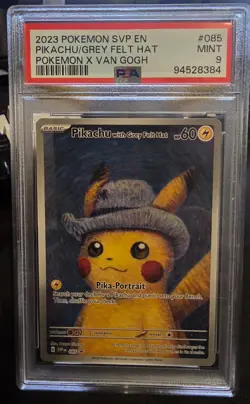 Pokemon Pikachu with Grey Felt Hat Van Gogh Full Art Promo SVP EN 085 PSA 9 Mint - Image 1