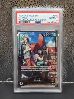 2025 ONE PIECE PROMOS PSA MAGAZINE EXCLUSIVE OP09 001 SHANKS PSA 10 GEM MINT - Image 1
