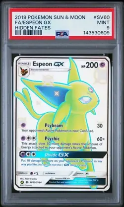 2019 POKEMON SUN & MOON HIDDEN FATES # SV60 FULL ART ESPEON GX PSA 9 MINT - Image 1