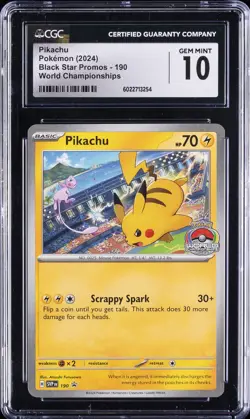 2024 POKEMON BLACK STAR PROMOS - WORLD CHAMPIONSHIPS PIKACHU CGC 10 GEM MINT - Image 1