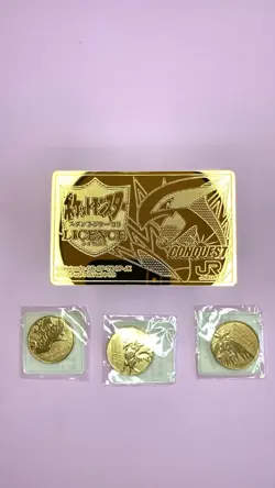 Pokemon LUGIA GOLD LICENCE + 3 LEGENDARY BIRDS medals - JR Stamp Rally 1999 - Image 2