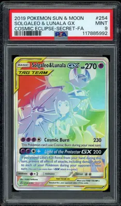 Pokemon PSA 9 Solgaleo & Lunala GX 254/236 Cosmic Eclipse Rainbow Rare Near Mint - Image 1