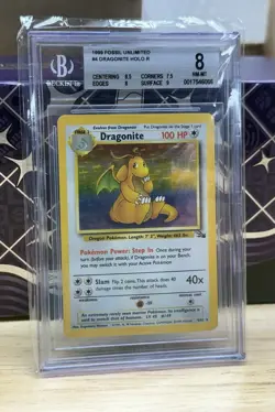 1999 POKEMON FOSSIL DRAGONITE HOLO R #4/62 BGS 8 NM-MT Beckett - Image 1
